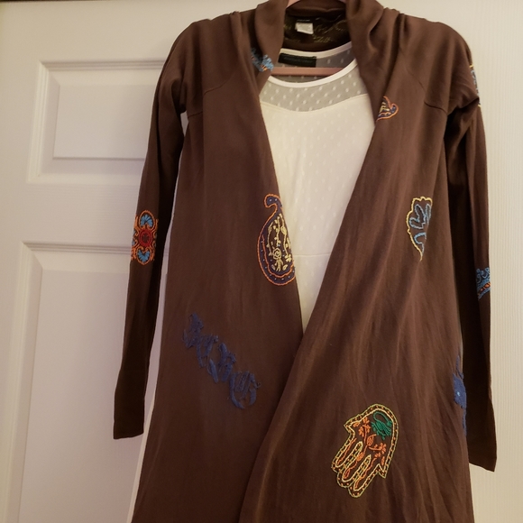 BCBG MAXAZRIA Brown Silk Cotton Tie Wrap Cardigan - Picture 4 of 14